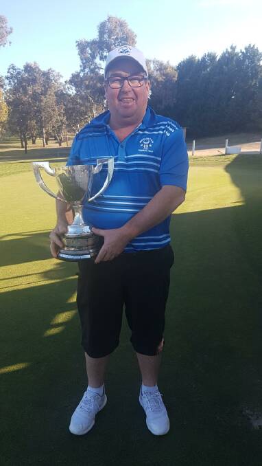 TITLE NUMBER TWO: Mark Hale holds the Bathurst Open trophy for the second time in the space of three years following his rounds of 69 and 72 over the weekend. Photo: CONTRIBUTED