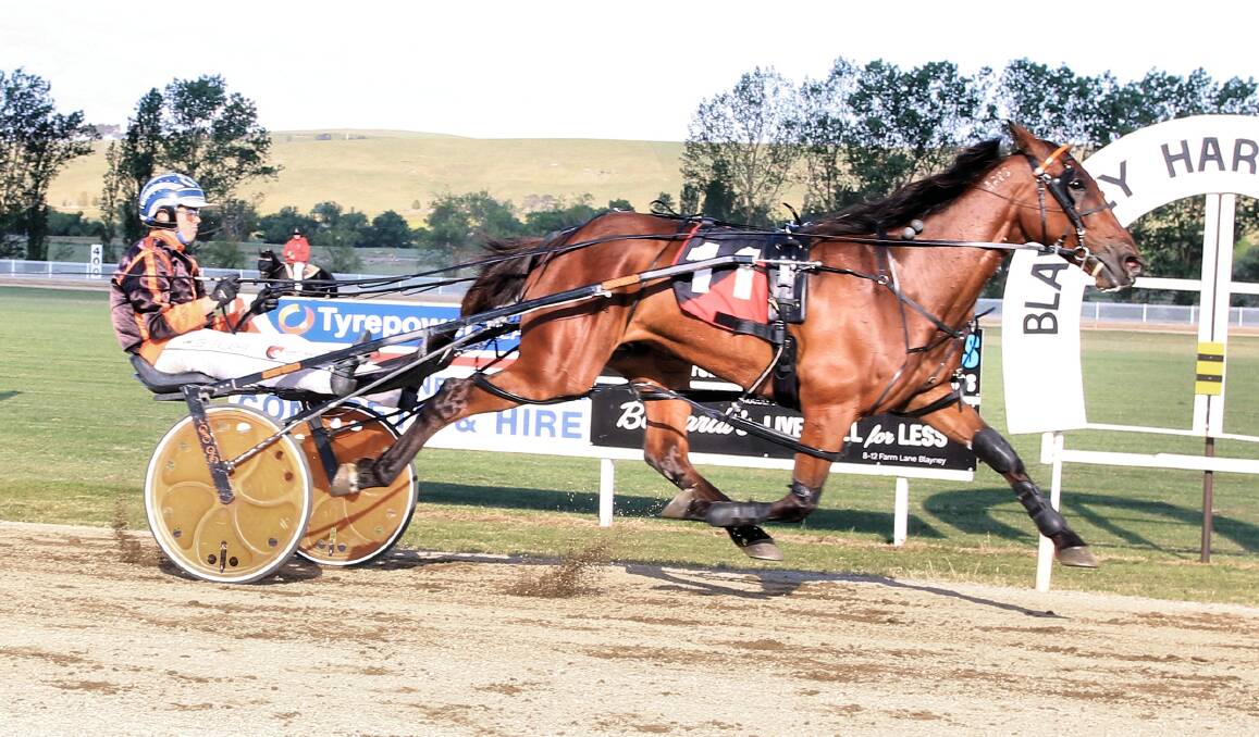 DOING IT COMFORTABLY: Dance For Glory is driven to victory in Sunday's Billy Soo Memorial Blayney Cup (2400 metres) by Josh Gallagher. Photo: COFFEE PHOTOGRAPHY AND FRAMING