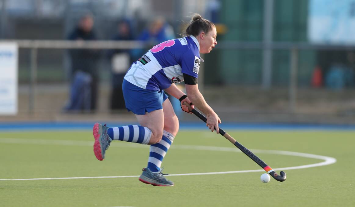 AMAZING CONTEST: Kristy Ekert and St Pat's have had their season ended on home turf after a 4-3 loss to Lithgow Panthers in an entertaining women's Premier League Hockey preliminary final on Saturday. Photo: PHIL BLATCH
