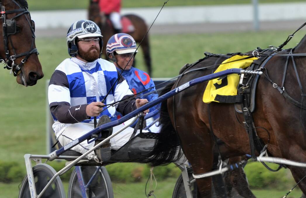 A NICE SIGHT: Jake Davis is excited to see Rainbow Comet back on the racing scene following a two-year absence due to injury. He races in Wednesday night's Vale AD Turnbull Pace (1,730 metres) at Bathurst Paceway. Photo: ANYA WHITELAW