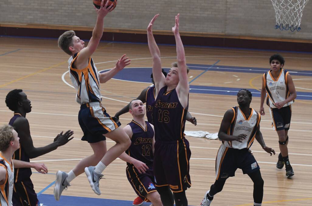 FLOATER: Kobe Mansell shows off his hops in the Goldminers' win over Blacktown, he dropped 44 points to lead his side to a win. Photo: CHRIS SEABROOK