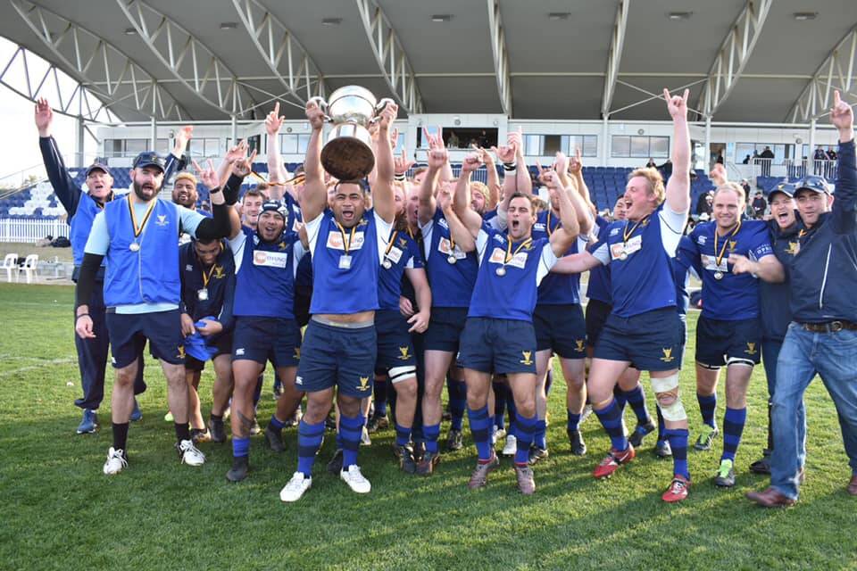 WE DID IT: Central West Blue Bulls captain Mahe Fangupo lifts the Caldwell Cup after Sunday's final win over Far North Coast. Photo: CENTRAL WEST RUGBY UNION