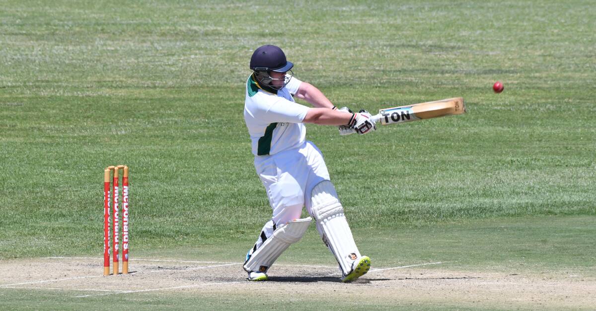 DON'T BOWL THERE: Connor Slattery feasts on a short ball for the Lithgow attack on Sunday, pulling to the boundary for four. Slattery finished as top scorer for Bathurst an 80-ball 71.. Photo: CHRIS SEABROOK