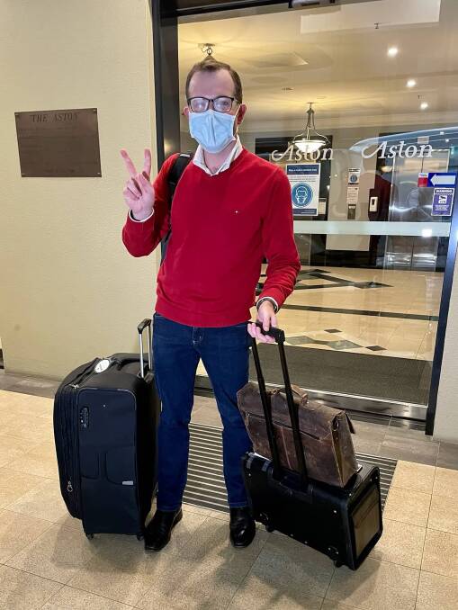 V for victory: Adam Marshall celebrates beating coronavirus after 19 days in hotel quarantine. Photo: supplied Adam Marshall