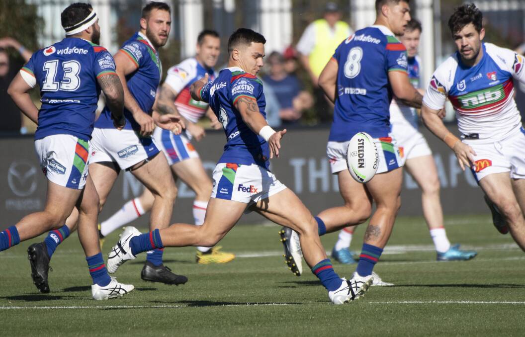 SPECIAL WIN: Kodi Nikorima puts boot to ball during his side's win at Scully Park on Saturday. Photo: PETER HARDIN