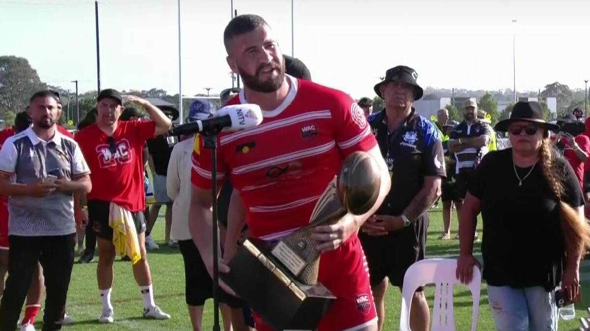 WAC captain and former NRL player Joel Thompson speaks at the post-game ceremony. Picture via SBS coverage