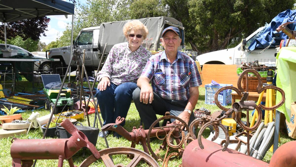 CARGO MARKETS: Rex and Heather Hooper with Rex's homemade steel bits and pieces. Photo: CARLA FREEDMAN