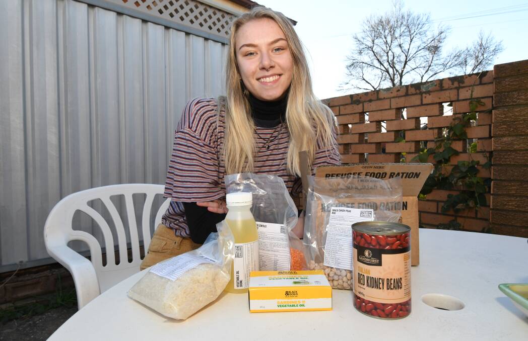 WEEKLY RATIONS: Caitlyn Benton will eat the same rations as a Syrian refugee to raise awareness for the plight of displaced people around the world. Photo: JUDE KEOGH 