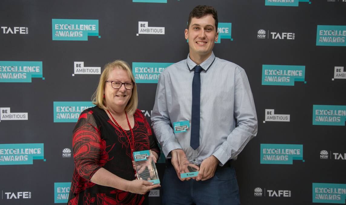 TAFE NSW Regional General Manager Kate Baxter with Apprentice of the Year Clinton Larkins. Photo: supplied.