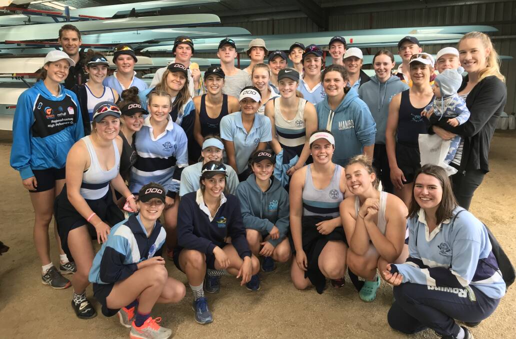ROW CHAMPIONS: Kinross Wolaroi School students rowing team with Olympian Kim Brennan and Master in Charge of Rowing Tobias Wehr-Candler. Photo: SUPPLIED