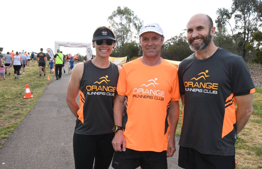 RUNNERS CLUB: Festival committee members Leanne Corcoran, Noel Annett and Mitch Essex get ready for Orange Running Festival 2020. Photo: JUDE KEOGH
