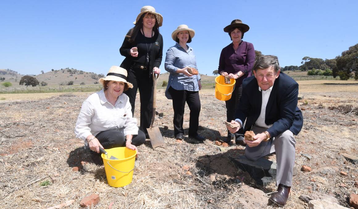 HISTORY UNCOVERED: Jan Richards, Therese Kostitch, Jasmine Vidler, Alison Russell and Reg Kidd at Banjo Paterson Park ahead of the dig. Photo: JUDE KEOGH