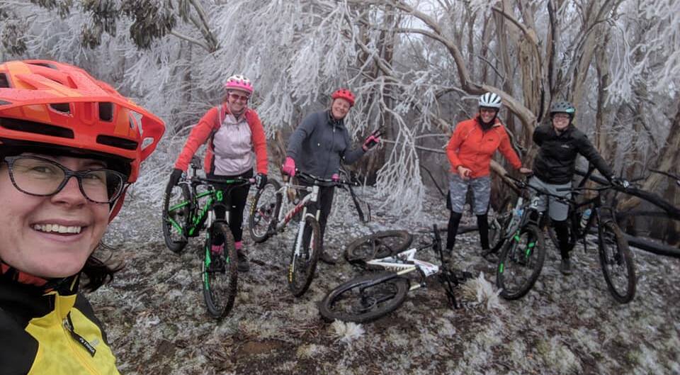 SNOW DAYS: Allison Rodgers, Susan Wright, Susan Bonar and Alli Campbell braved the snow to get together for a ride at Mount Canobolas on Sunday.