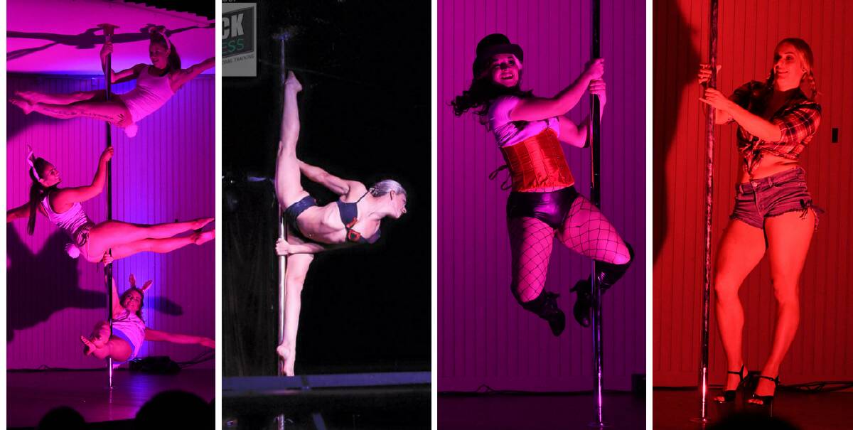 POLE PERFORMERS: Photo 1: Tarnz Seers, Lindsay Tilburg and Emma Sawyers, Photo 2: Emma Sawyers, Photo 3: Arity Dickerson (Crystal Chandelier) and Photo 4: Olivia Sargent. Photos: JUDE KEOGH 0616jkpole