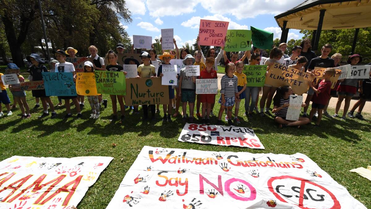 CLIMATE OF PROTEST: Students were joined by other residents in the climate change protest in Robertson Park in March. Photo: JUDE KEOGh