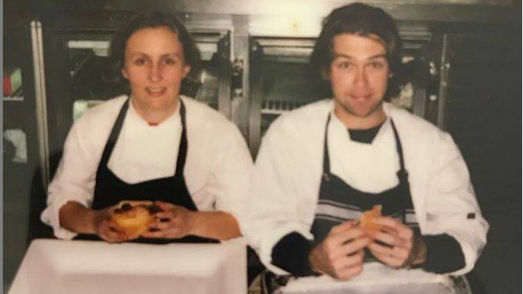 THROWBACK: Simonn Hawke and Tony Worland in the kitchen together in 2001. Photo: Instagram @lolliredinirestaurant
