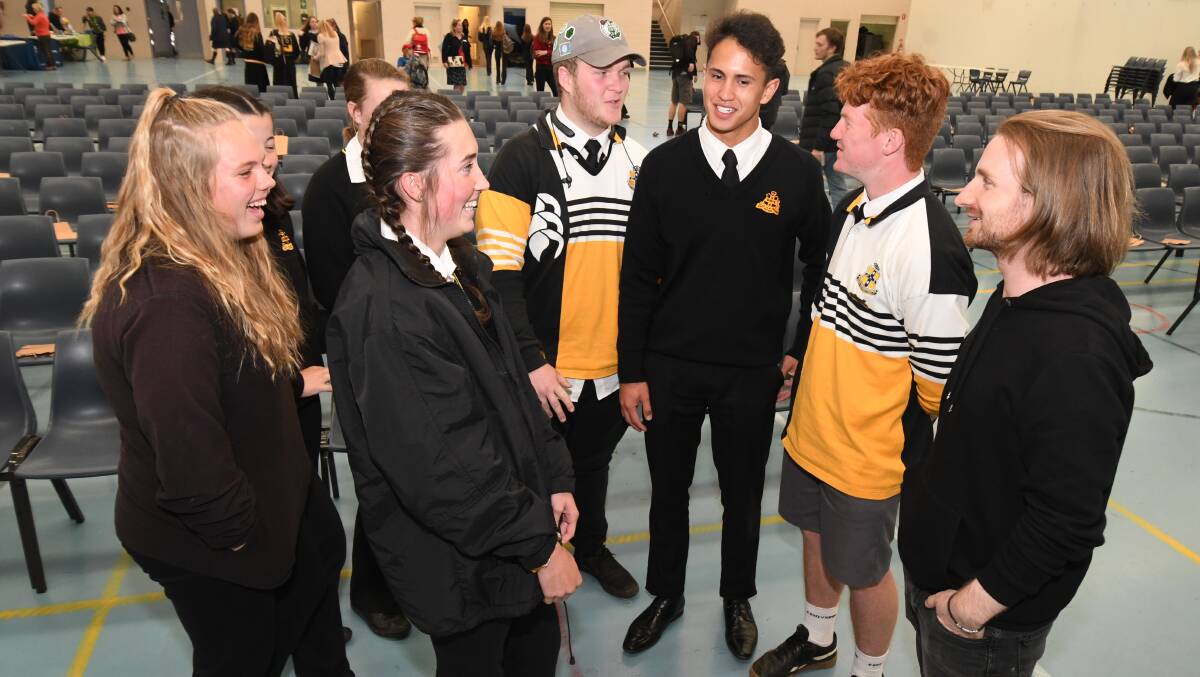 GUEST VISIT: Students speak with Nic Newling who lost his brother to suicide. Photo: JUDE KEOGH