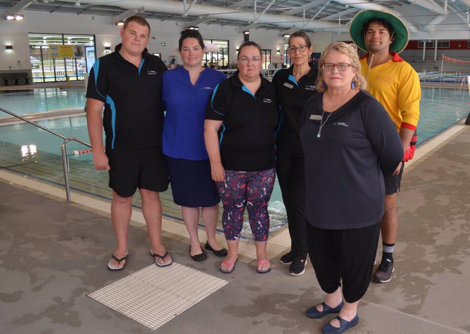 STAYING AFLOAT: Aquatic centre staff Corey Timbs, Rachael Stevens, Leigh Corkin, Nina Nyitrai, Manager Beth Shea and Logan Dolbel are tired of pool closures too. Photo: ALEX CROWE