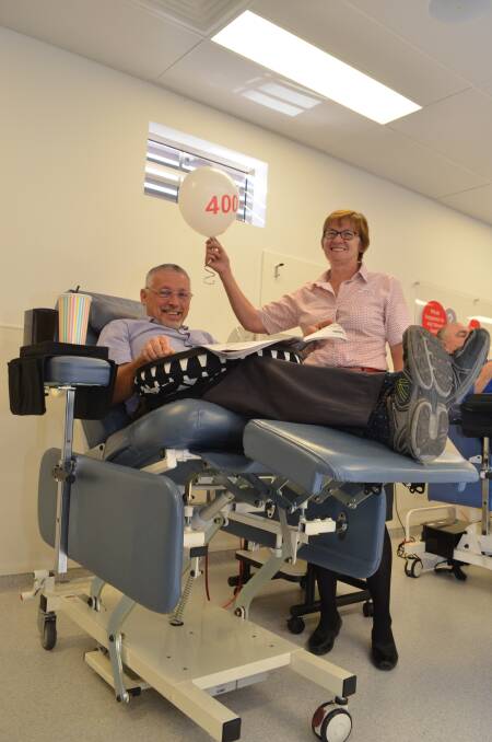 400 DONATIONS: Stephen Johnson accompanied a colleague to make his first blood donation at the insistence of their boss. This week Stephen made his 400th donation, his colleague never went back. Photo: ALEX CROWE 0424acblood1