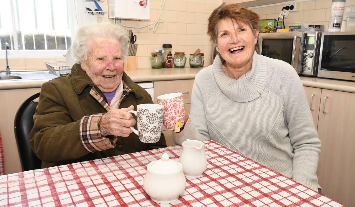 HOME HELP: Elizabeth Kuzmiuk receives fortnightly visits for a cup of tea and a catch up from volunteer Marianne Bradley as part of the Commonwealth Home Support Program. Photo: JUDE KEOGH