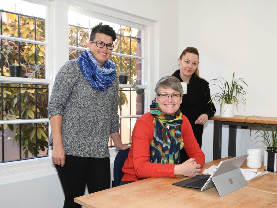 WORK MATES: Hayley Barrett, Shah Alford and Joanne McRae are the trio behind the co-work on Sale Street. Photo: CARLA FREEDMAN 0723cfcowork1
