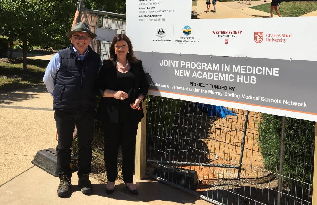 NEW HUB: Project manager Glenn McMahon with the recently appointed Dean of Rural Medicine Dr Lesley Forster at the Orange campus site. Photo: DAVID NEIL