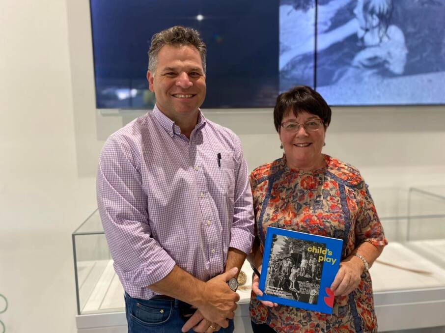 Member for Orange Phil Donato at Orange Regional Museum with local author and historian Elisabeth Edwards for the launch of her book Child's Play.