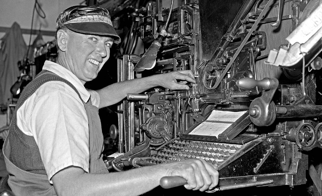 BACK IN THE DAY: Bill Chippendale uses a linotype machine at the Central Western Daily in December 1962. Image courtesy Central Western Daily.