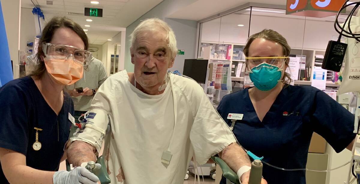 Feeling very grateful: Thanks to nurses Prue Willson and Ella Dawson and the rest of the staff at Orange Hospital this column, and its author (pictured), lives to write another day. Photo: TRACEY PRISK.
