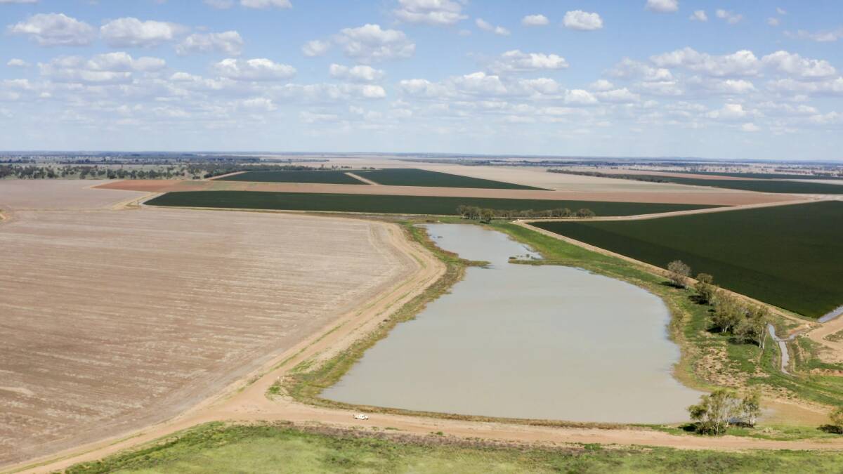 Aerial view of floodplain harvesting and cotton fields in the Macquarie Valley. Photo: CONTRIBUTED