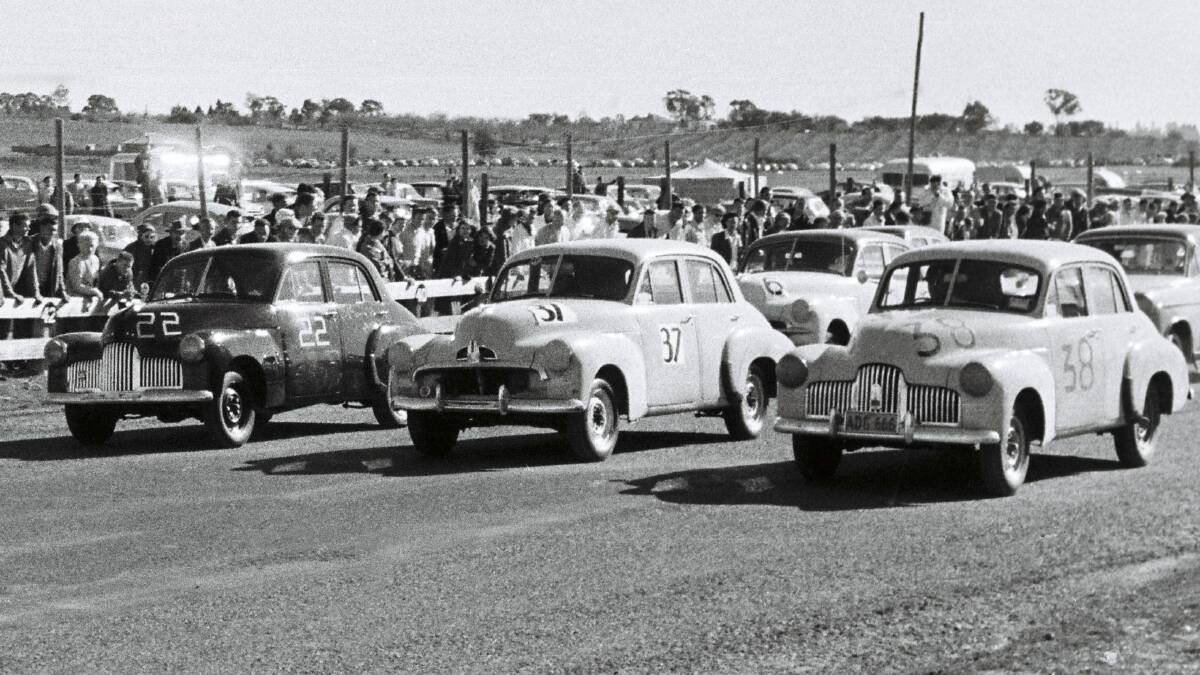 START YOUR ENGINES: The Easter 1954 race meeting on the former Gnoo Blas track around Bloomfield marked the first appearance of a fleet of Holdens.
