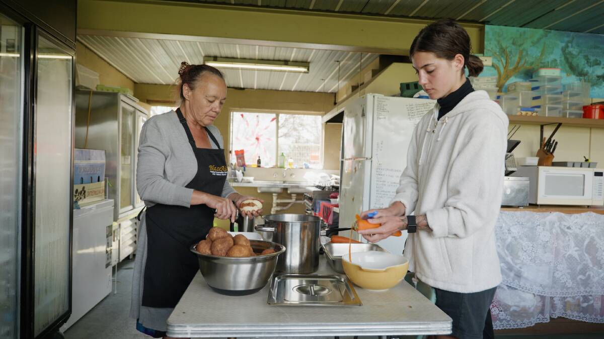 Julie Brown prepares meals for Cobargo BlazeAid camp. Picture: GetUp