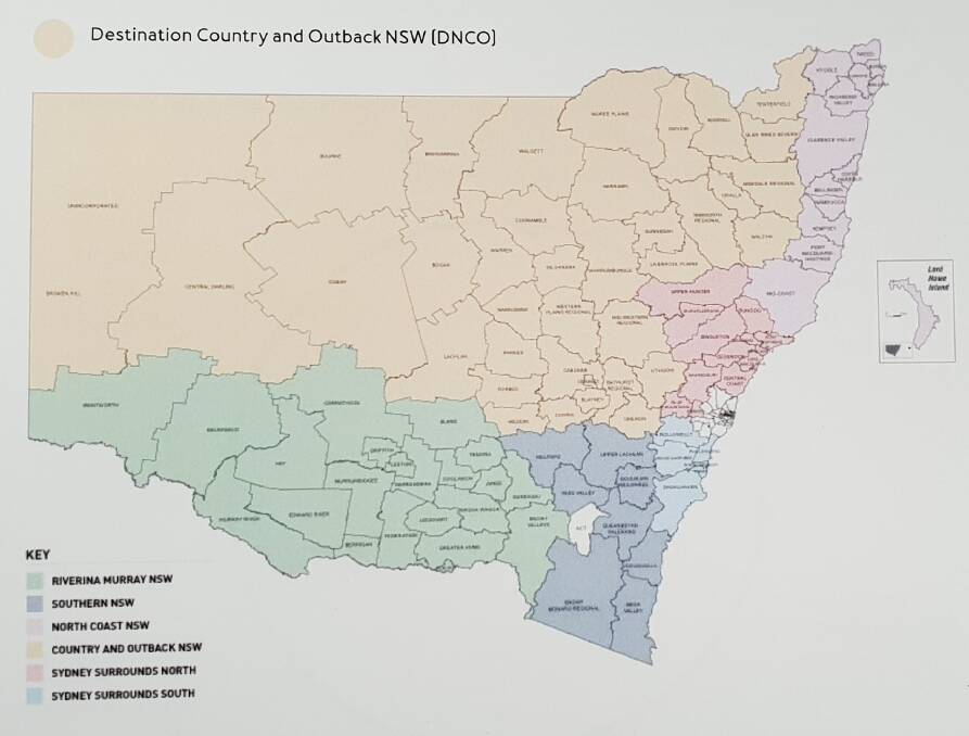 Big area: The Destination Country and Outback NSW network (coloured in Orange) comprises of 61 per cent of the state. Photo: Destination NSW