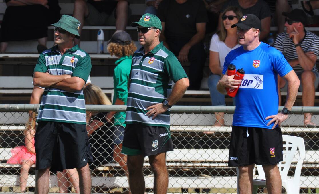 MENTOR: Tony Woolnough (left) looks on with Kyle Egan and Cameron Greenghalgh during a prior Western Rams pre-season trial. Photo: NICK MCGRATH.