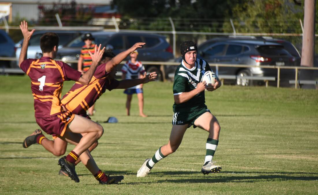 HARD LUCK: Dubbo's Noah Ryan, pictured in action scoring a double in Forbes last weekend, went try-less against the Monaro Colts. PHOTO: RENEE POWELL.