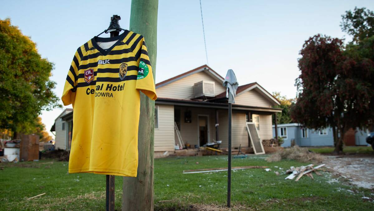 Eugowra Golden Eagles jerseys were displayed around the town after flooding. Picture supplied 