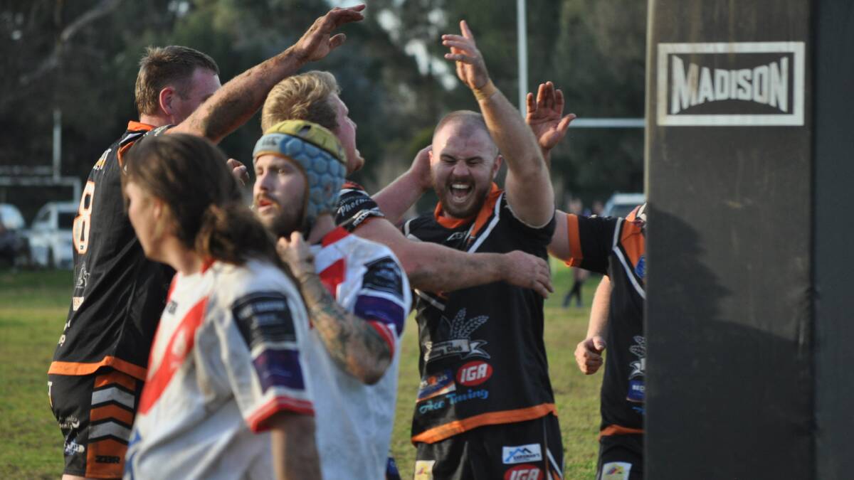 Canowindra hooker Callum Clyburn celebrates his try. Picture by Lachlan Harper 