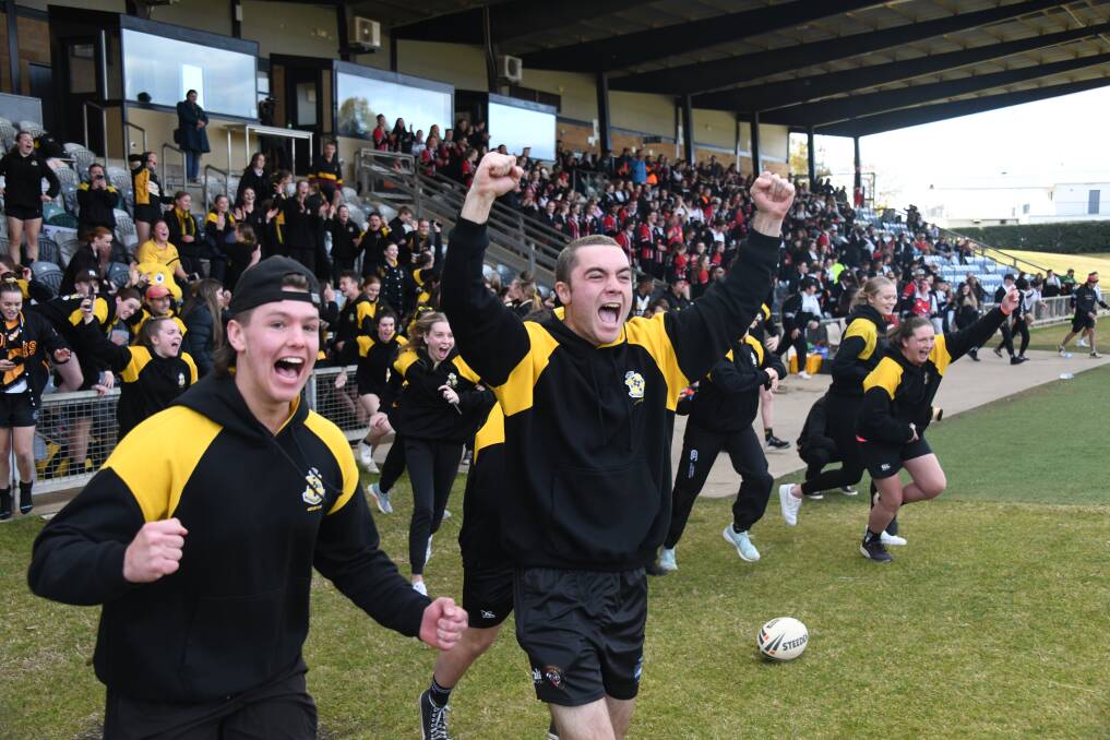 JUBILIATION: Orange High School students swarm Apex Oval after realising their Astley Cup victory. Photo: AMY MCINTYRE
