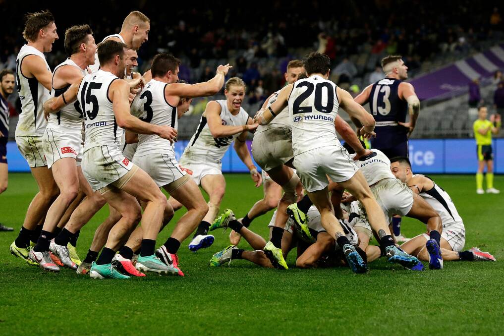 Jack Newnes' exciting game-winner against Fremantle was among the very best. Picture: Will Russell/AFL Photos via Getty Images