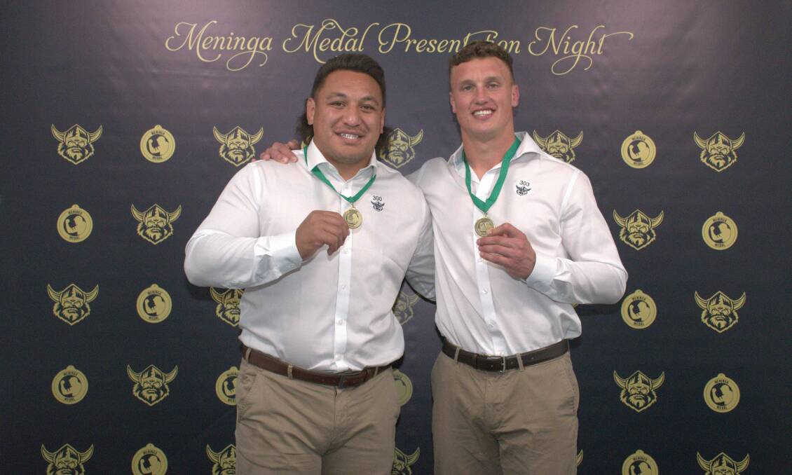 Josh Papalii and Jack Wighton - 2020 Meninga Medal winners. Picture: Raiders media