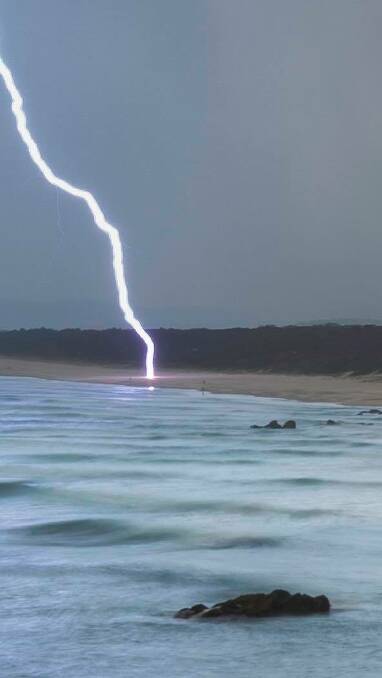 Direct hit: The lightning struck the beach south of Tacking Point lighthouse. Photo: Bryan Jones.
