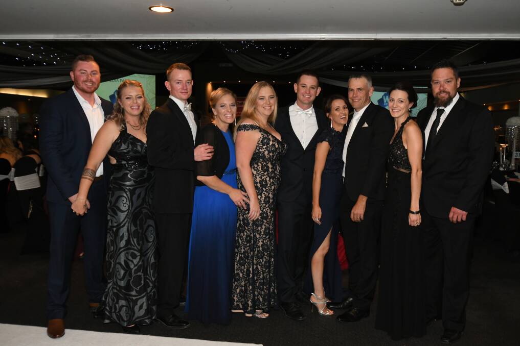 Terrific Time: Owen and Keera Kemp, Matthew and Cathryn Bucket, Loren and Aaron Bennett, Lisa and Troy Grimshaw and Margot and Jason Benson having a great night out at the 2018 White Tie Ball. Photo: Jude Keogh.