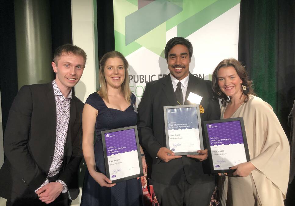 High Achievers: OHS student Lachlan Wheeler performed at the ceremony where Kate Rogan, Elijah Smyth and Peita Mages all won awards. Photo: Supplied.