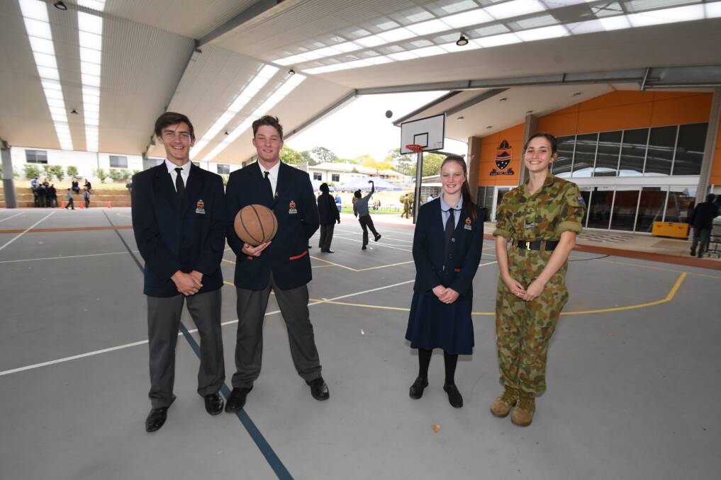 Ready to launch: OAGS students Thomas Dale, Zac Pavy, Adelaide Webster and Isabella Kane in their new outdoor area known as "The Hangar". Photo: Jude Keogh.