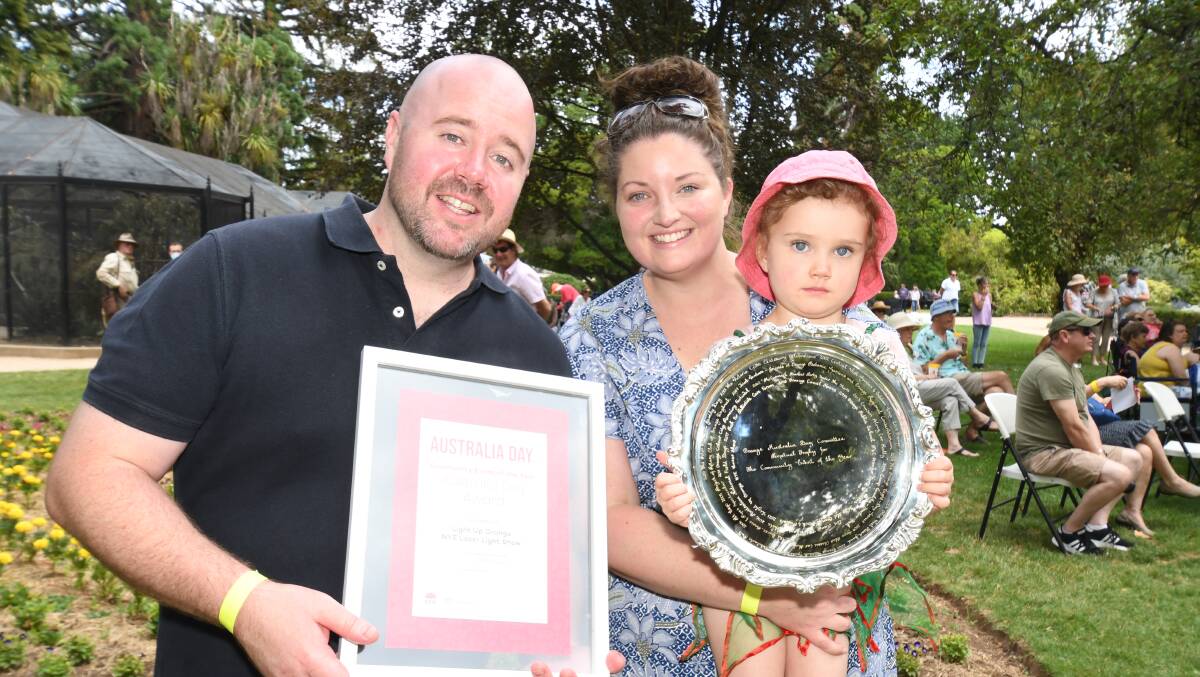 James, Kiah and Leila Madden accepted the award for Community Event of the Year on behalf of the Light Up Central West committee who put together the New Year's Eve laser light show. PHOTO: JUDE KEOGH