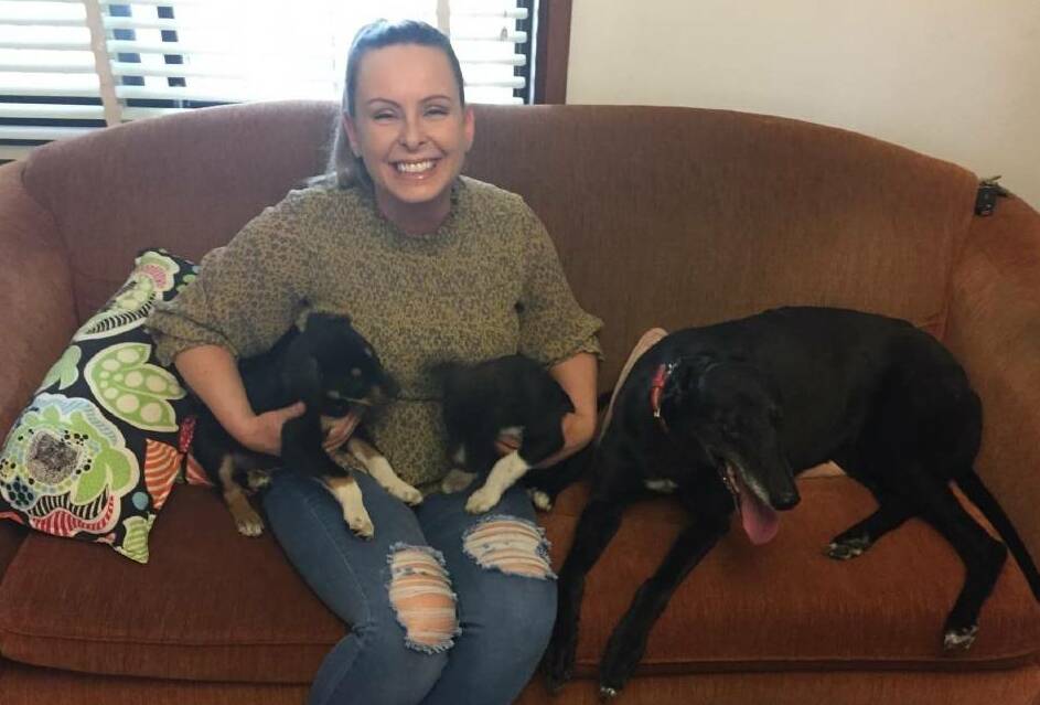 Central West Animal Rescue founder Jasmine Smart with rescue dogs Holly, Ivy and Kathy. PHOTO: RILEY KRAUSE 