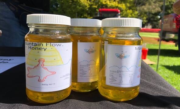 Josh Dolle's honey which he has been producing since he was 11. The label for Mountain Flow Honey was designed by his older sister, Hayley Dolle. PHOTO: ALANA CALVERT