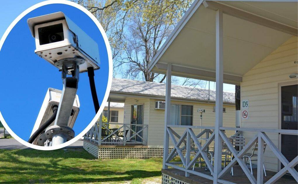 NOT A HAPPY CAMPER: The Colour City Caravan Park tenant gave the CCTV the middle finger before smashing it along with the park's sensor lights. PHOTOS: STOCK/ ORANGE 360