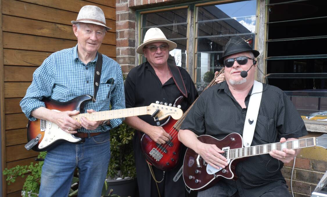 Chris Hansen (far right) with fellow Steed band members, Rob Hansen and Doug Sloan, on the day they gave their debut concert at Word of Mouth winery on October 11. PHOTO: JUDE KEOGH