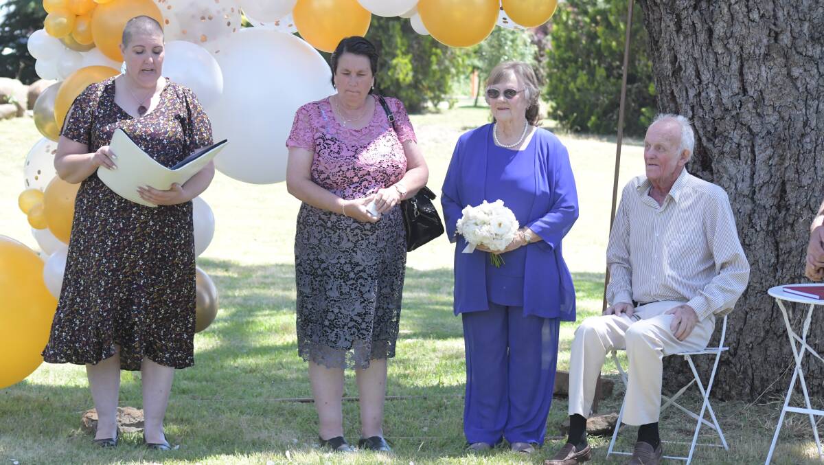 Marriage celebrant Cassandra Trengrove, Liz Adams, bride Margot Adams and groom Keith Parish. PHOTO: JUDE KEOGH 